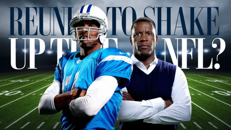 Russell Wilson in a Raiders jersey mockup, with Pete Carroll on the sidelines, symbolizing a potential NFL reunion.